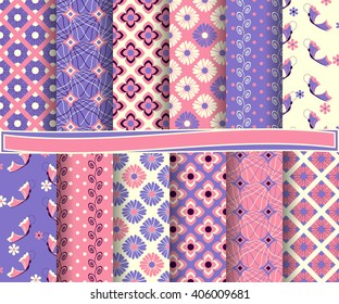 set of abstract vector paper with floral patterns and decorative elements for scrapbook