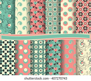 set of abstract vector paper with floral patterns and decorative elements for scrapbook