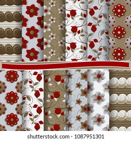 set of abstract vector paper with abstract shapes, decorative flowers and design elements for scrapbook