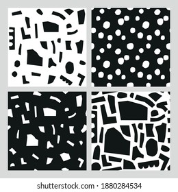 Set of abstract vector pattern with cut out shapes. Modern geometric texture. Trendy collage seamless background. 