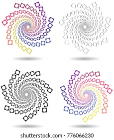 Set of abstract vector pattern round circle colorful and black white figures ornaments. Vector abstract small squares round geometric figure Vector logo logotype. Vector spiral decorative element