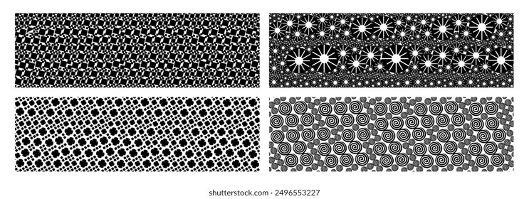 Set of an abstract vector patterns in geometric shapes. Monochrome odyssey,