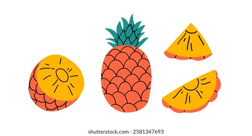 Set of abstract vector pineapple. Simple pineapple. Tropical fruit collection design for interior, poster, banner.