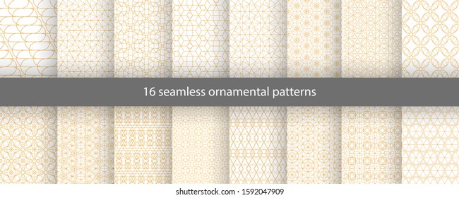 Set of abstract vector seamless geometric patterns. Gold linear pattern. Wallpapers for your design.