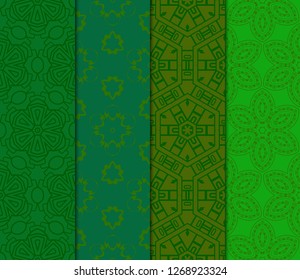 Set of Abstract Vector Seamless Pattern With Abstract Floral And Leave Style.Green color. For Modern Interiors Design, Wallpaper, Textile Industry