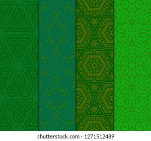 Set of Abstract Vector Seamless Pattern With Abstract Floral And Leave Style.Green color. For Modern Interiors Design, Wallpaper, Textile Industry