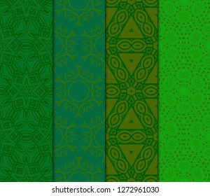 Set of Abstract Vector Seamless Pattern With Abstract Floral And Leave Style.Green color. For Modern Interiors Design, Wallpaper, Textile Industry