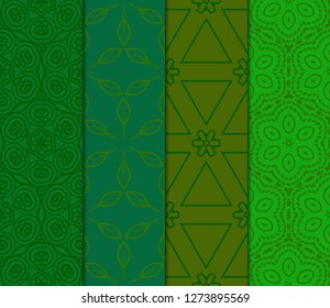 Set of Abstract Vector Seamless Pattern With Abstract Floral And Leave Style.Green color. For Modern Interiors Design, Wallpaper, Textile Industry
