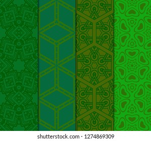 Set of Abstract Vector Seamless Pattern With Abstract Floral And Leave Style.Green color. For Modern Interiors Design, Wallpaper, Textile Industry