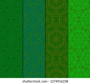 Set of Abstract Vector Seamless Pattern With Abstract Floral And Leave Style.Green color. For Modern Interiors Design, Wallpaper, Textile Industry