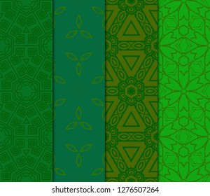 Set of Abstract Vector Seamless Pattern With Abstract Floral And Leave Style.Green color. For Modern Interiors Design, Wallpaper, Textile Industry