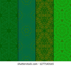Set of Abstract Vector Seamless Pattern With Abstract Floral And Leave Style.Green color. For Modern Interiors Design, Wallpaper, Textile Industry