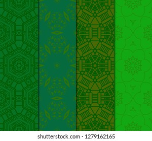 Set of Abstract Vector Seamless Pattern With Abstract Floral And Leave Style.Green color. For Modern Interiors Design, Wallpaper, Textile Industry