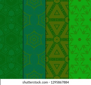 Set of Abstract Vector Seamless Pattern With Abstract Floral And Leave Style.Green color. For Modern Interiors Design, Wallpaper, Textile Industry