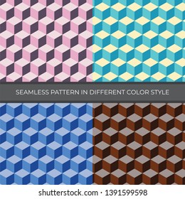 Set of Abstract Vector Seamless Pattern with four color style. Color are Pink, Green, Blue, Brown and used for backgrounds, wallpapers, textile and illustration