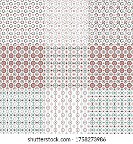 Set of abstract vector seamless pattern with color circles and rings.