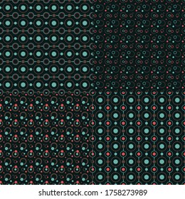 Set of abstract vector seamless pattern with color circles and rings.