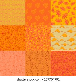 Set of abstract vector seamless patterns. Sunny colors