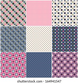 Set of abstract vector seamless patterns background with  flowers