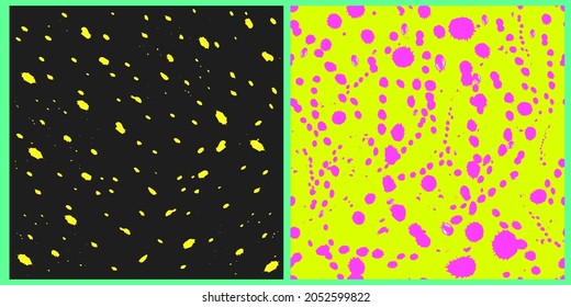 Set of abstract vector seamless patterns. Yellow and pink heels on yellow and black isolated background. Unique texture for background. 