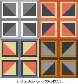 A set of abstract vector seamless patterns of squares on a solid background