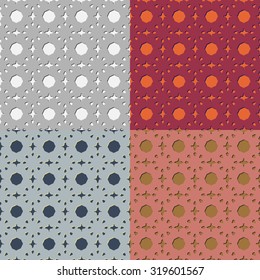 A set of abstract vector seamless symmetrical geometric patterns