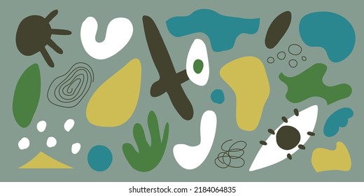 Set of abstract vector shapes, lines. Art design elements. Geometric collage of blob, scribble, circle, eye, flower, spot. Contemporary illustration. Creative modern pattern. Trendy graphic collection