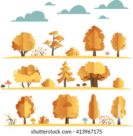 Set of abstract vector trees. Isolated flat icons.