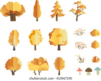 Set of abstract vector trees. Isolated flat icons.