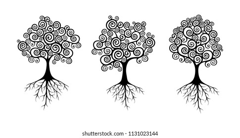 Set of abstract vector trees with roots and twisted branches
