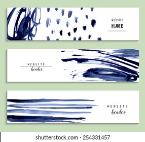 Set of abstract vector watercolor headers for website. Abstract backgrounds and banners.