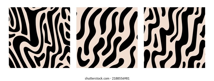 Set of abstract vector wavy seamless patterns. Trendy retro psychedelic background in 90s, 00s style. Texture in y2k aesthetic