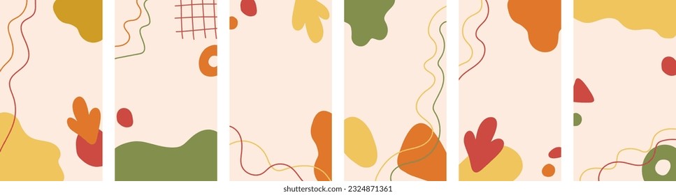 Set of abstract vertical autumn backgrounds. Fall stories banners.