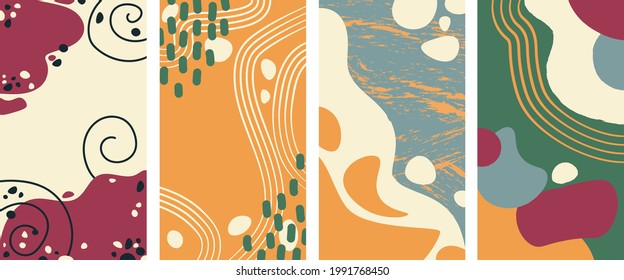 Set of abstract vertical background with autumn colors in one line style. Background for mobile app page minimalistic style. Vector illustration