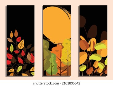Set of abstract vertical background with autumn elements, 