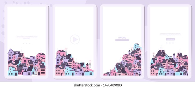 Set of abstract vertical background with cityscape. Background for mobile app page minimalistic style. Vector illustration