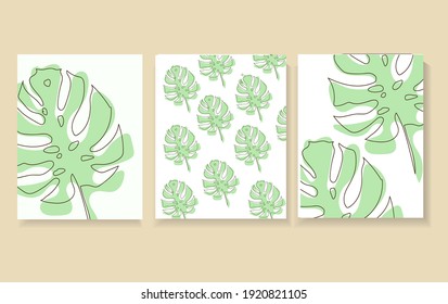 Set of abstract vertical background with summer elements, shapes, plants  in one line style. Background for mobile app page minimalistic style. Vector illustration