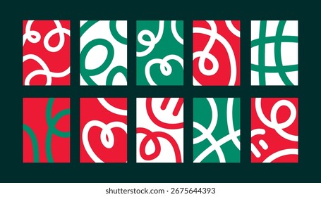 Set of abstract vertical backgrounds with colorful waves and curves. Trendy retro 60s and 70s inspired vector designs for posters, wall art, and creative print projects.