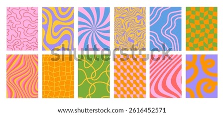 Set of Abstract vertical backgrounds with colorful waves. Trendy vector illustration in style retro 60s, 70s.