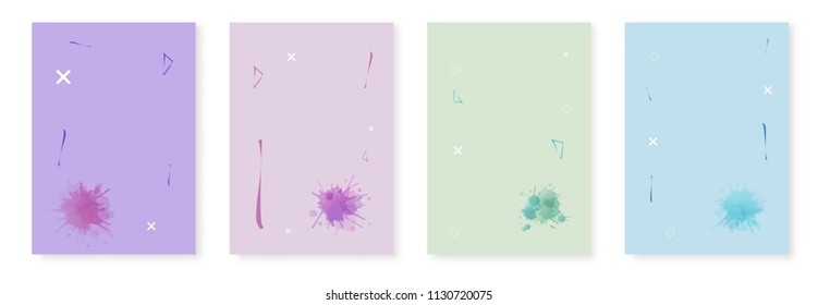 Set of abstract vertical backgrounds with watercolor decorative elements. Geometric temlates for social media. Vector illustration. 