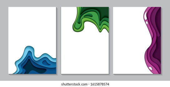 Set Of Abstract vertical banner with 3D paper cut shape