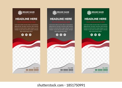 Set of abstract vertical banner design template use dark variant colors. wave style. Space for photo collage.