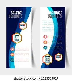 Set of abstract vertical banners with wavy shape.