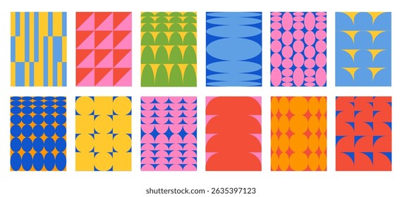 Set of Abstract vertical geometric backgrounds with colorful shapes and forms. Trendy vector illustration in style retro