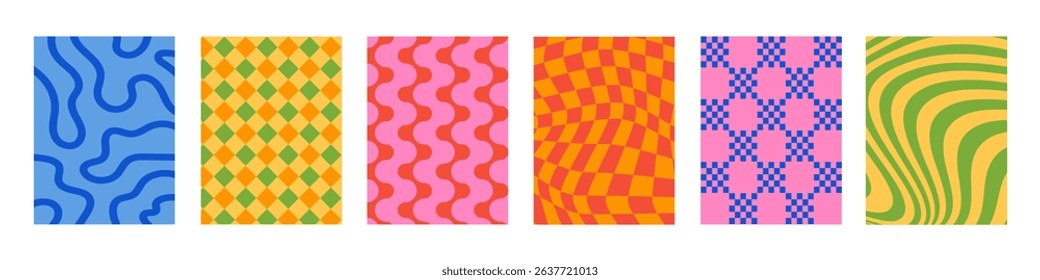 Set of Abstract vertical geometric backgrounds with colorful shapes and forms. Trendy vector illustration in style retro