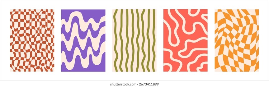 Set of Abstract vertical geometric backgrounds with colorful wavy shapes and lines. Trendy vector illustration in style retro