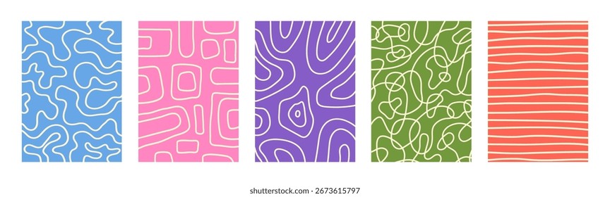 Set of Abstract vertical geometric backgrounds with colorful wavy shapes and lines. Trendy vector illustration in style retro
