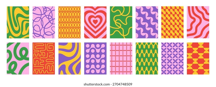 Conjunto de fondos geométricos de Vertical Abstractas con ondas y Formas de colores. Ilustración vectorial de moda en estilo retro 