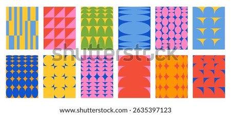 Set of Abstract vertical geometric backgrounds with colorful shapes and forms. Trendy vector illustration in style retro
