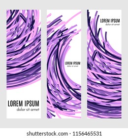 Set of abstract vertical header banners with curved lines and place for text. Colorful backgrounds for web design. Vector illustration
